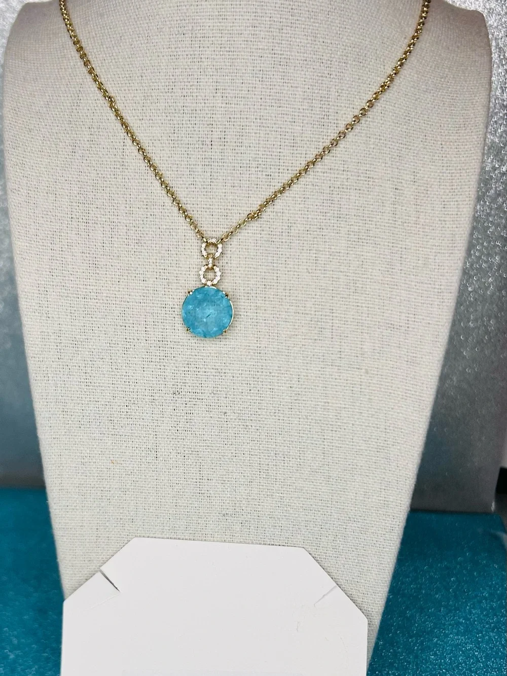 Bomb Party Necklace Lab Created Aqua Blue Quartz Necklace Gold Plating NK43396
